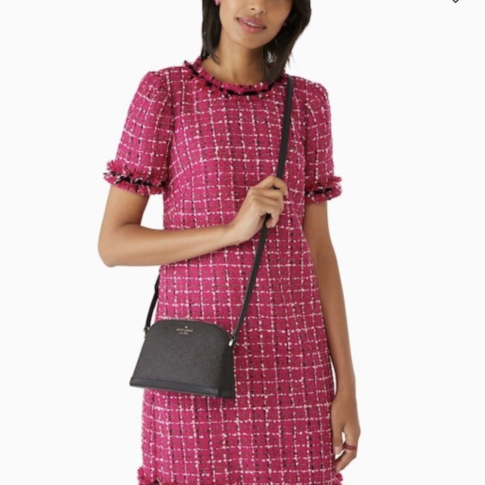 NWT Kate Spade Tinsel Glitter Fabric Small Dome Crossbody Bag In Black S…